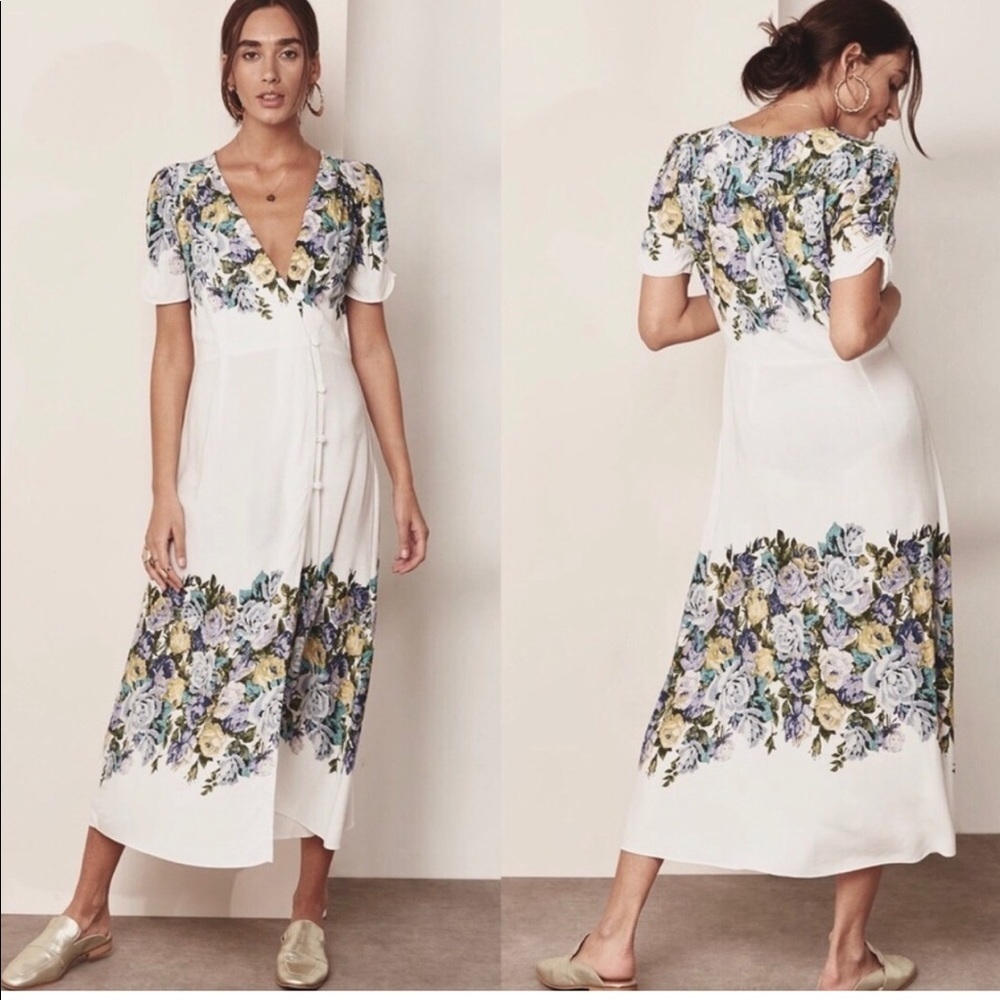 Free People Jaimie Floral Print Wrap Midi Dress Boho Prairie